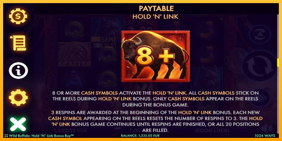 Wild Buffalo Hold N Link Bonus Buy automat për para të vërteta, foto 7