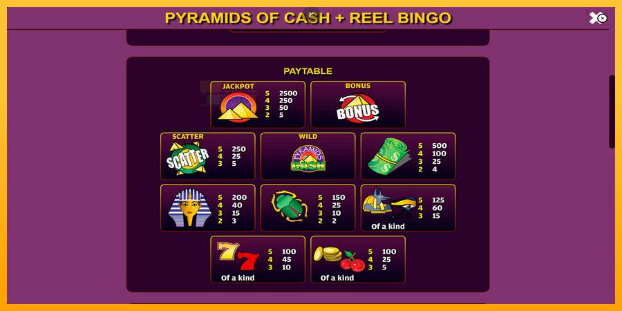 Pyramids of Cash with Reel Bingo automat për para të vërteta, foto 5