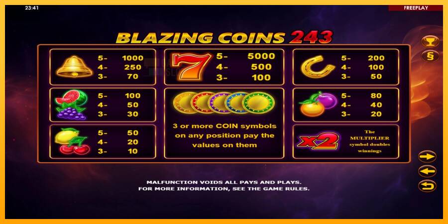 Blazing Coins 243 automat për para të vërteta, foto 4