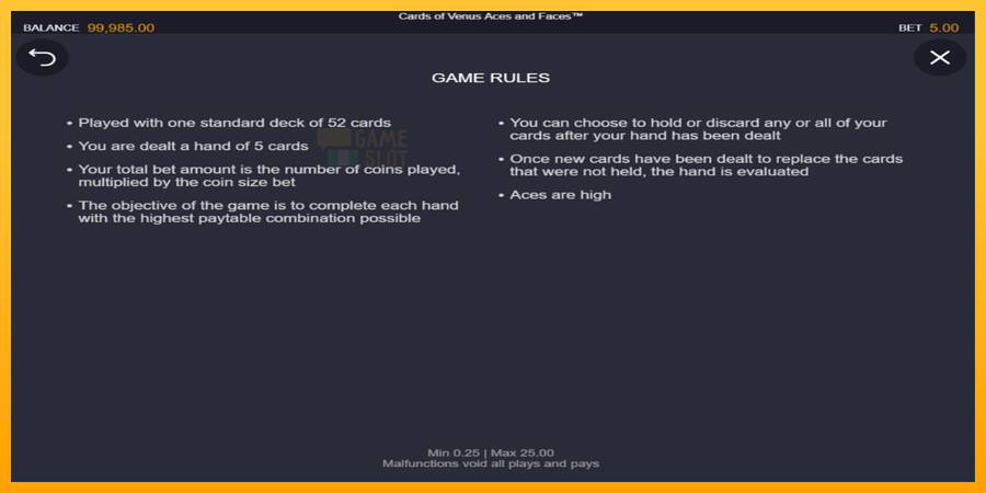 Cards of Venus Aces and Faces automat për para të vërteta, foto 4