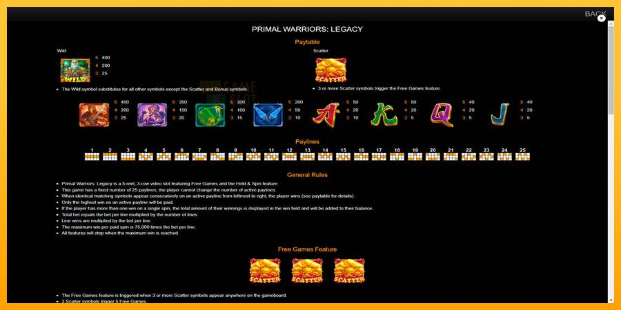 Primal Warriors: Legacy automat për para të vërteta, foto 7