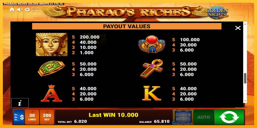 Pharaos Riches Golden Nights automat për para të vërteta, foto 6