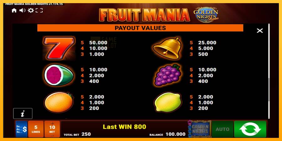 Fruit Mania Golden Nights automat për para të vërteta, foto 7