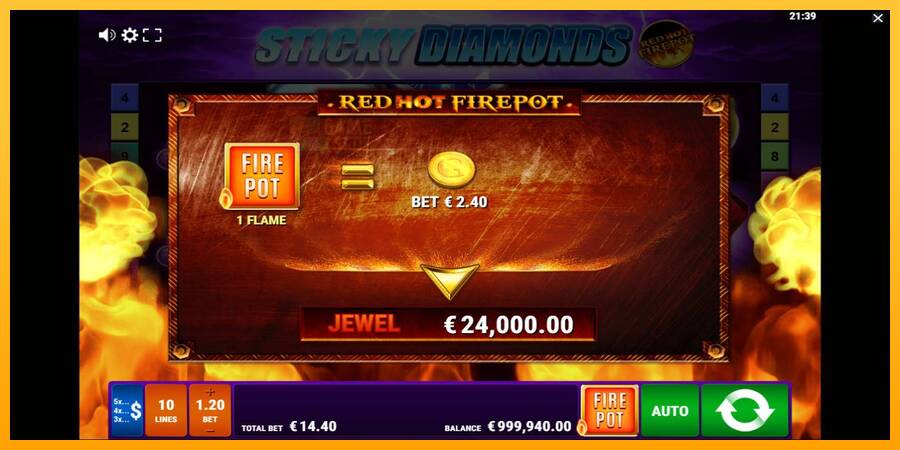 Sticky Diamonds Red Hot Firepot automat për para të vërteta, foto 4