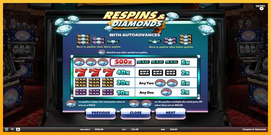 Respins Diamonds automat për para të vërteta, foto 5