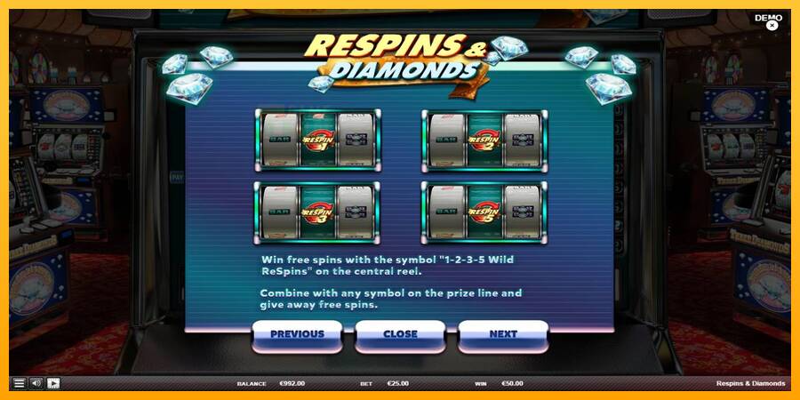 Respins Diamonds automat për para të vërteta, foto 6