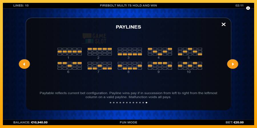Firebolt Multi 7s Hold and Win automat për para të vërteta, foto 7