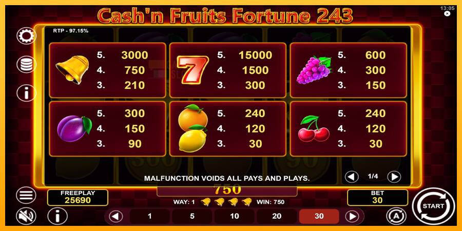 Cashn Fruits Fortune 243 automat për para të vërteta, foto 6